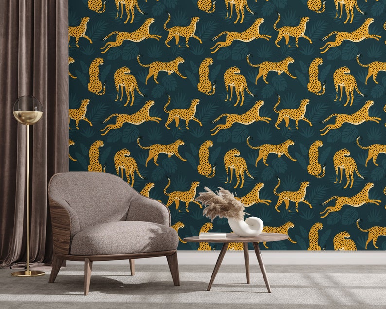 Leopard Wallpaper Self Adhesive Removable Dark Tropical Leaves Etsy