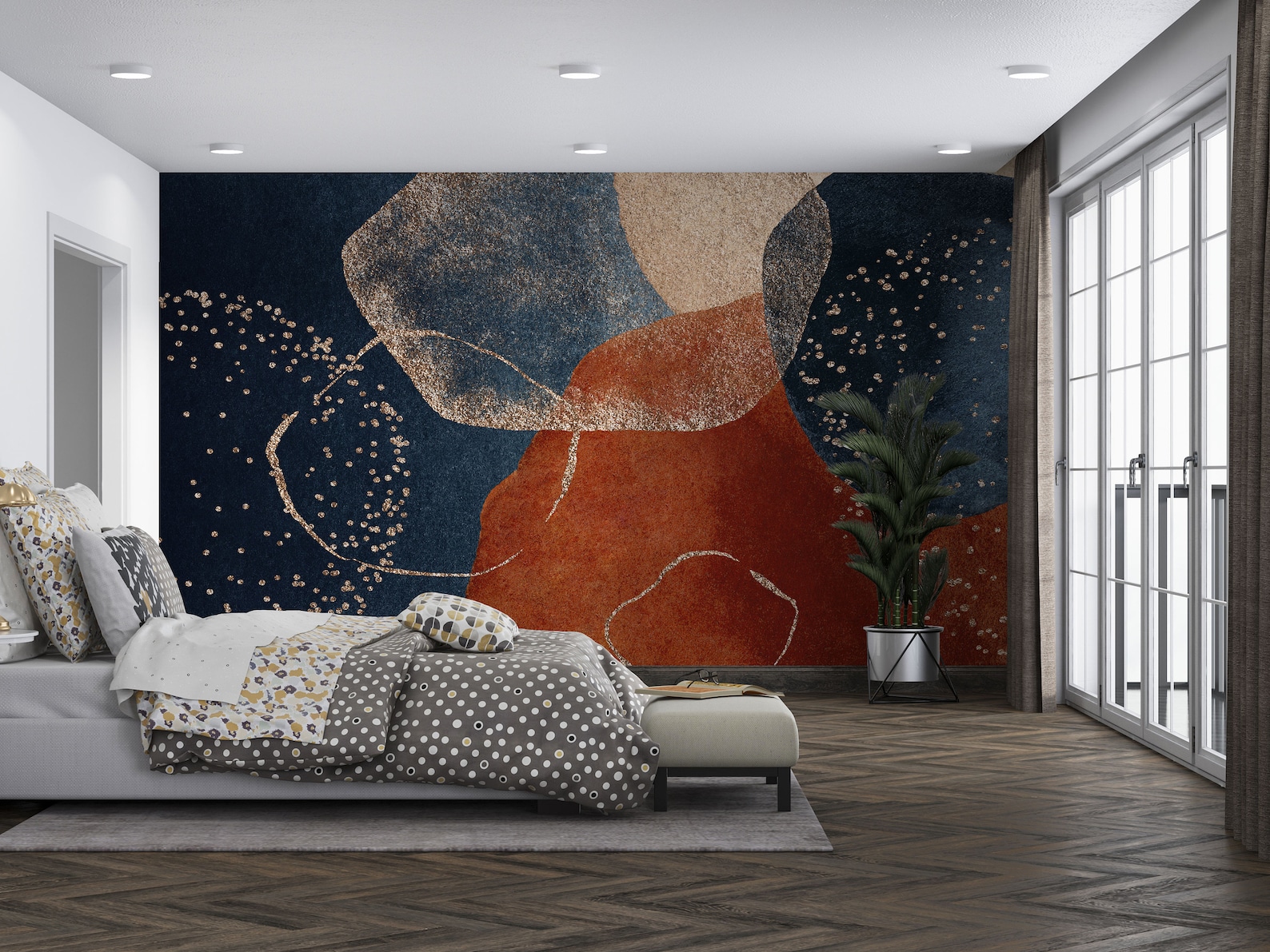 Terracotta Watercolor Wallpaper Navy Blue Orange Blush Etsy