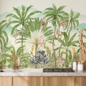 Safari Animals Peel & Stick Wallpaper Mural: Eco-Friendly Wall Decor