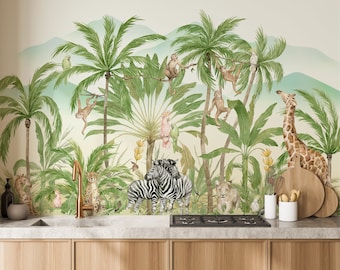 Safari Animals Peel & Stick Wallpaper Mural: Eco-Friendly Wall Decor