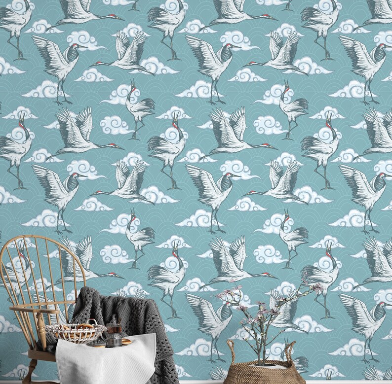 Peel and Stick Wallpaper Flying Flock Bird Wallpaper Self Etsy