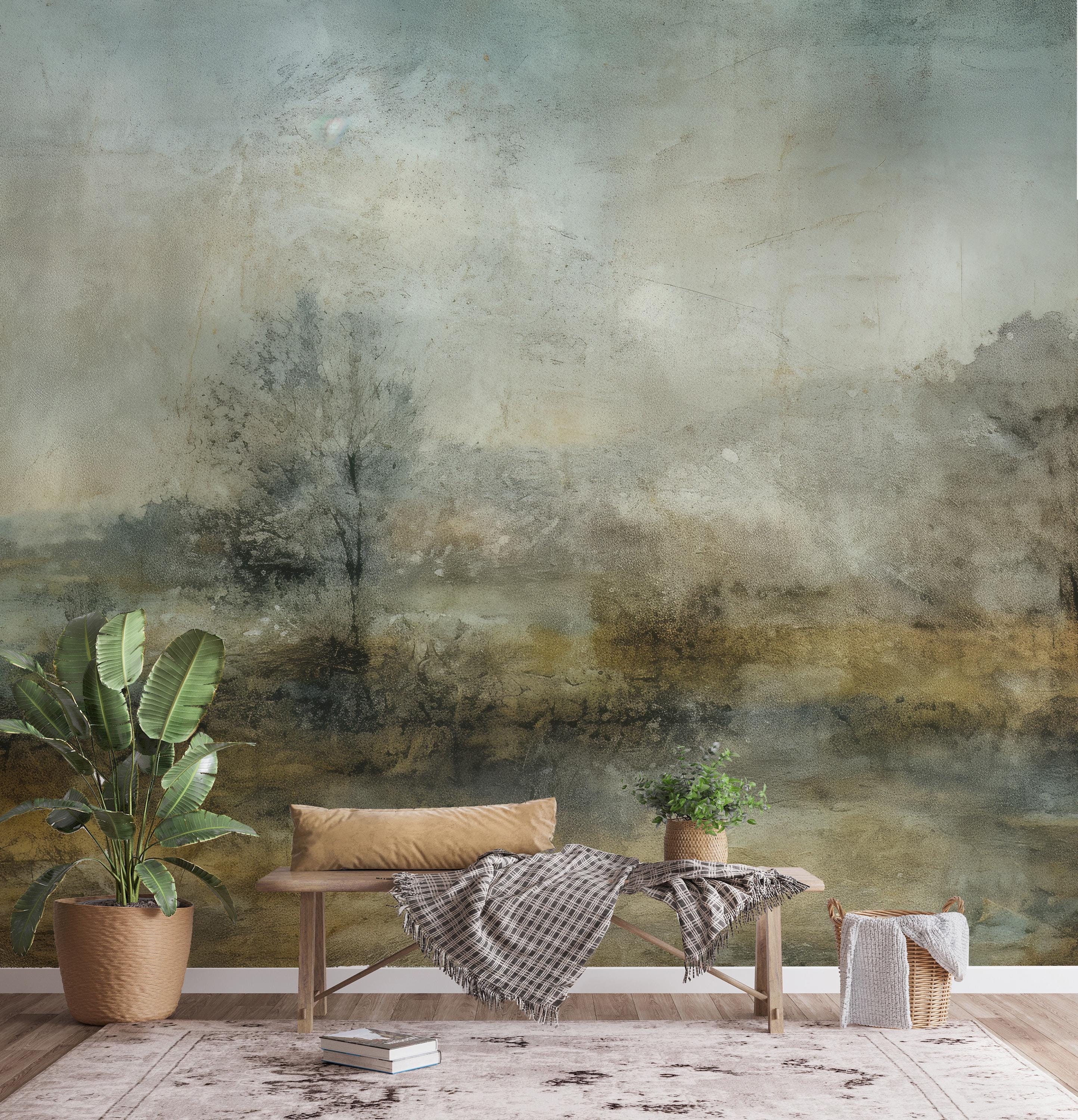 Misty Forest Wallpaper - Green Scenic Wall Mural - Peel and Stick ...