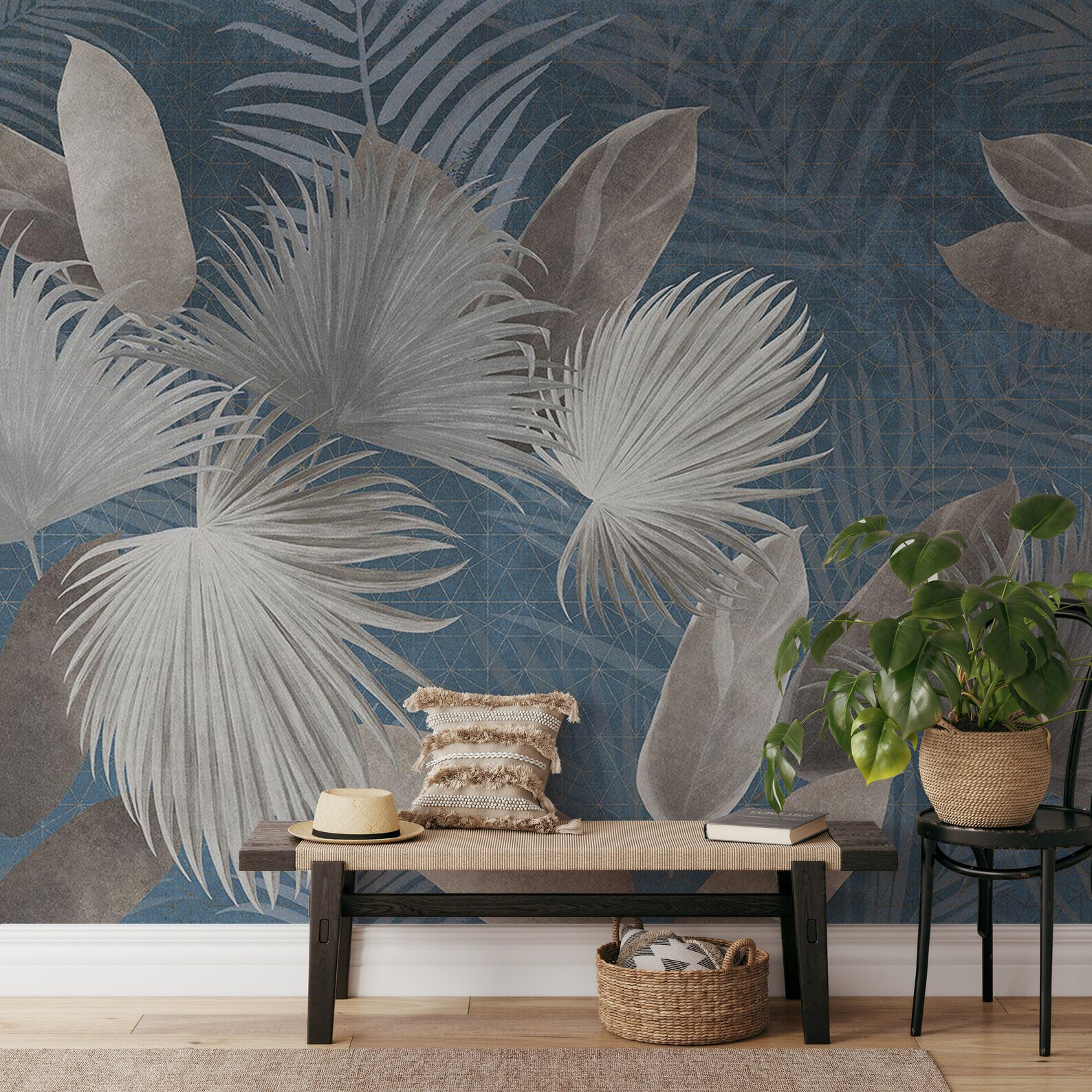 Tropical Botanical Palm Leaf Wallpaper Mural - Peel and Stick Wallpaper ...