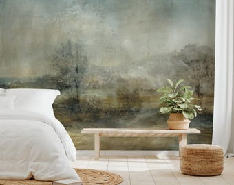Misty Forest Wallpaper - Green Scenic Wall Mural - Peel and Stick Nature Wallpaper-C480