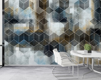 Geometric Hexagon Wallpaper Mural: Colorful Peel and Stick Tiles