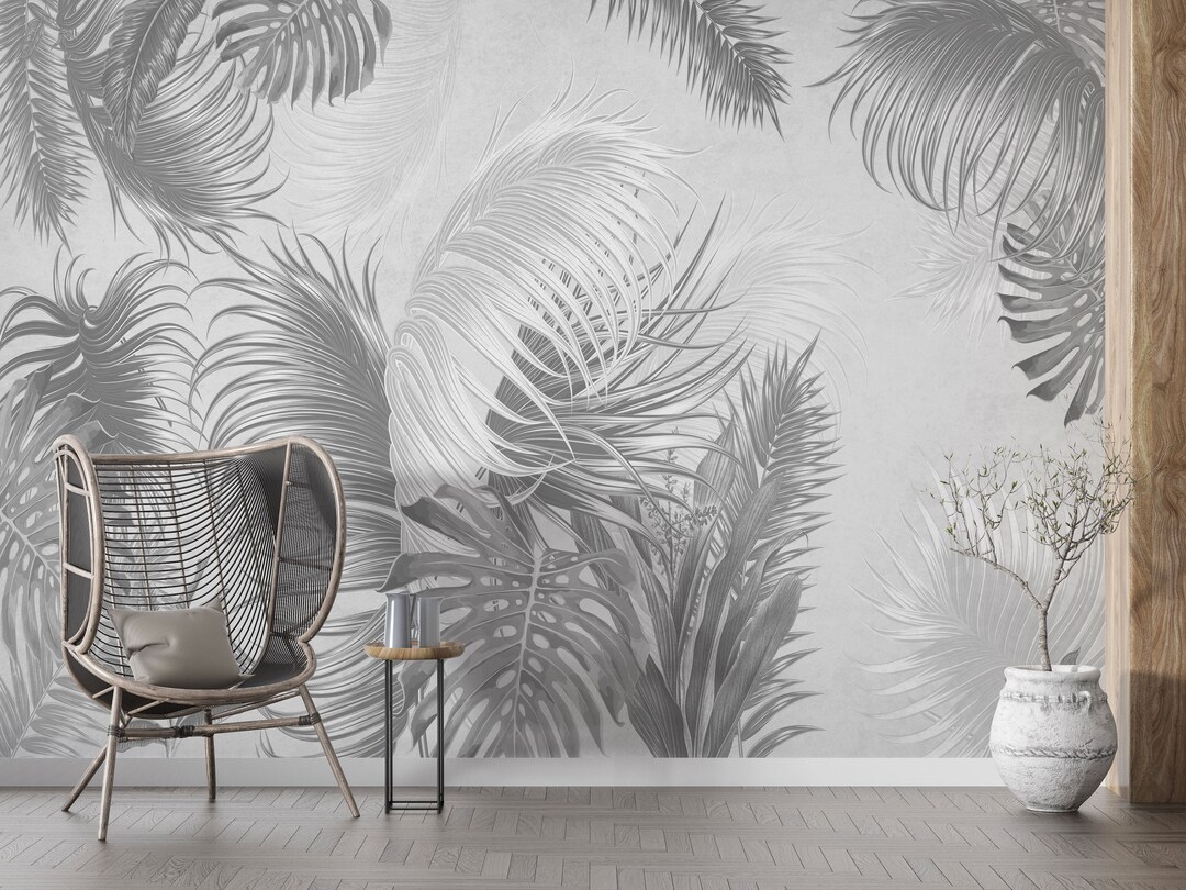 Black & White Palm Trees Wallpaper Painted Palma Mural Peel and Stick