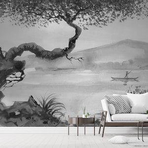Serene Watercolor Japanese Wall Mural Peel and Stick Wallpaper