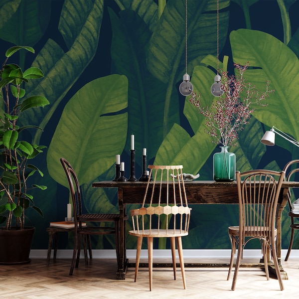 Green Banana Leaf Wallpaper: Tropical Peel and Stick Wall Mural