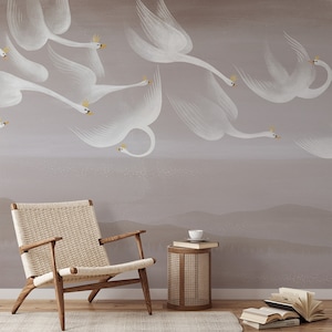 Onze Cygnes Savages Wallpaper Mural | Soaring Swan Design | Dynamic Wall Decor | Modern Home and Living Room Art | Majestic Bird Mural B731