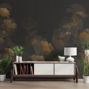 Black Gold Leaves Peel & Stick Wallpaper Mural - Elegant Removable Wall Décor for Home Walls
