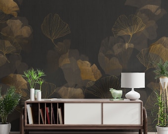 Black Gold Leaves Peel & Stick Wallpaper Mural - Elegant Removable Wall Décor for Home Walls