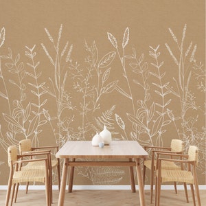Garden Wallpaper Mural - Botanical Wall Art | Minimalist Nature Wallpaper | Peel and Stick Wallpaper Mural-C516