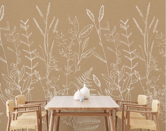 Mural de papel pintado de jardín botánico: arte mural minimalista autoadhesivo