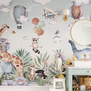 Nursery Wall Design Watercolor Kids Animal Wallpaper Mural | Peel and Stick | Kids wall design | Peel and Stick Removable by 29 Wallart