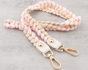 Larghezza non regolabile 15mm, tracolla per borsa in corda di cotone rosa, spallacci, tracolla diagonale a spalla singola, maniglia di ricambio, accessori per borse