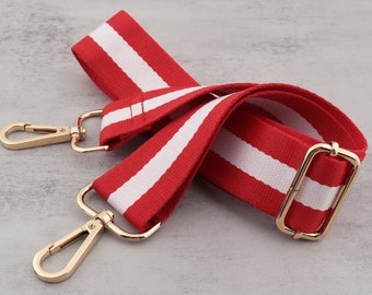 Adjustable Bag Strap 3.8CM Woven Canvas Purse Strap, Stripe Strap, Shoulder Strap,Red White Strap,Replacement Handle,Bag Accessories gift