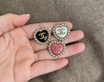 Botones Chanel vintage auténticos con forma de corazón de 21 mm