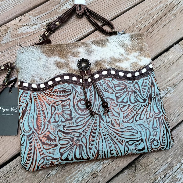 CLOSEOUT 50% OFF Myra Bag Crossbody Cowhide Purse Turquoise | Myra Bag Cowhide Turquoise Crossbody Shoulder Bag Western Purse Myra Blue Isle