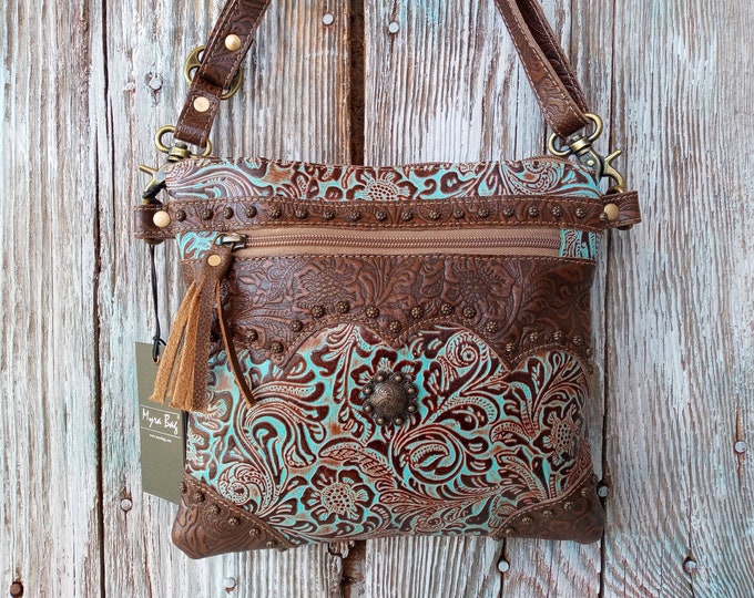 Myra Leather Crossbody Bag Small Tooled Leather Purse Western
