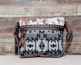 Myra Cowhide Crossbody Bag | Re-Nao Myra Bag Crossbody | Aztec Crossbody Bag | Myra Bag Cowhide | Upcycled Canvas Purse | Aztec Purse Boho