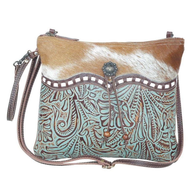 Myra Bag Crossbody Cowhide Purse Turquoise Myra Bag Cowhide Turquoise Crossbody Shoulder Bag Boho Western Purse Myra Bag Blue Isle image 6