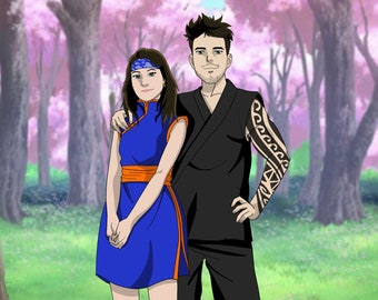 Custom Anime Portrait ,Anime Cosplay Custom Manga Portrait ,  Family Anime Portrait, Couple Anime Portrait