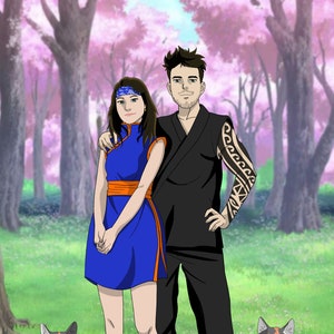 Benutzerdefinierte Anime Portrait, Anime Cosplay Benutzerdefinierte Manga Portrait, Familie Anime Portrait, Paar Anime Portrait