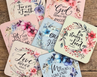 Bible Verse Coasters, Bible Scripture Coaster, Christian Coaster, Faith-Inspired Coasters, Inspirational Quote Coasters,Christian Home Decor