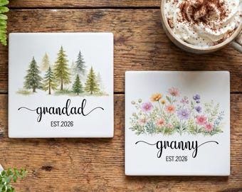 Personalised Grandparents EST 2026 Ceramic Coaster,Custom Year Granny Grandad,First Time Grandparents,New Grandparent Pregnancy Announcement