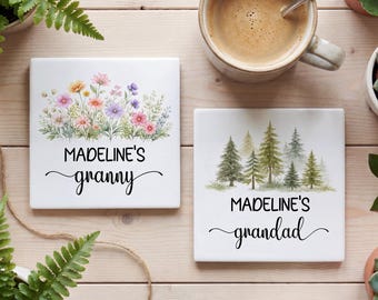 Personalised Grandparents Ceramic Coasters, Customised Granny Coaster, Personalised Grandad Coaster,First Time Grandparents,New Grandparent