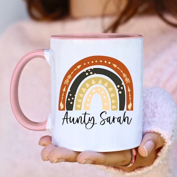 Personalised Aunty Mug, Personalised Auntie Mug, Customised Aunty Mug,Aunty Gift,Aunt Mug,Birthday Present, Auntie Mug, Boho Rainbow Design