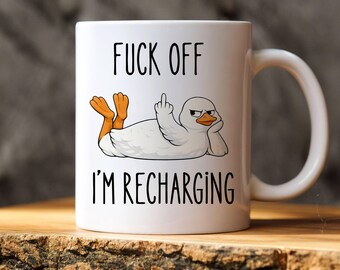 Funny Introvert Recharging Mug, Offensive Office Humour, Social Battery Mug Funny Social Anxiety Gift Mug, Funny Unhinged Duck, Present