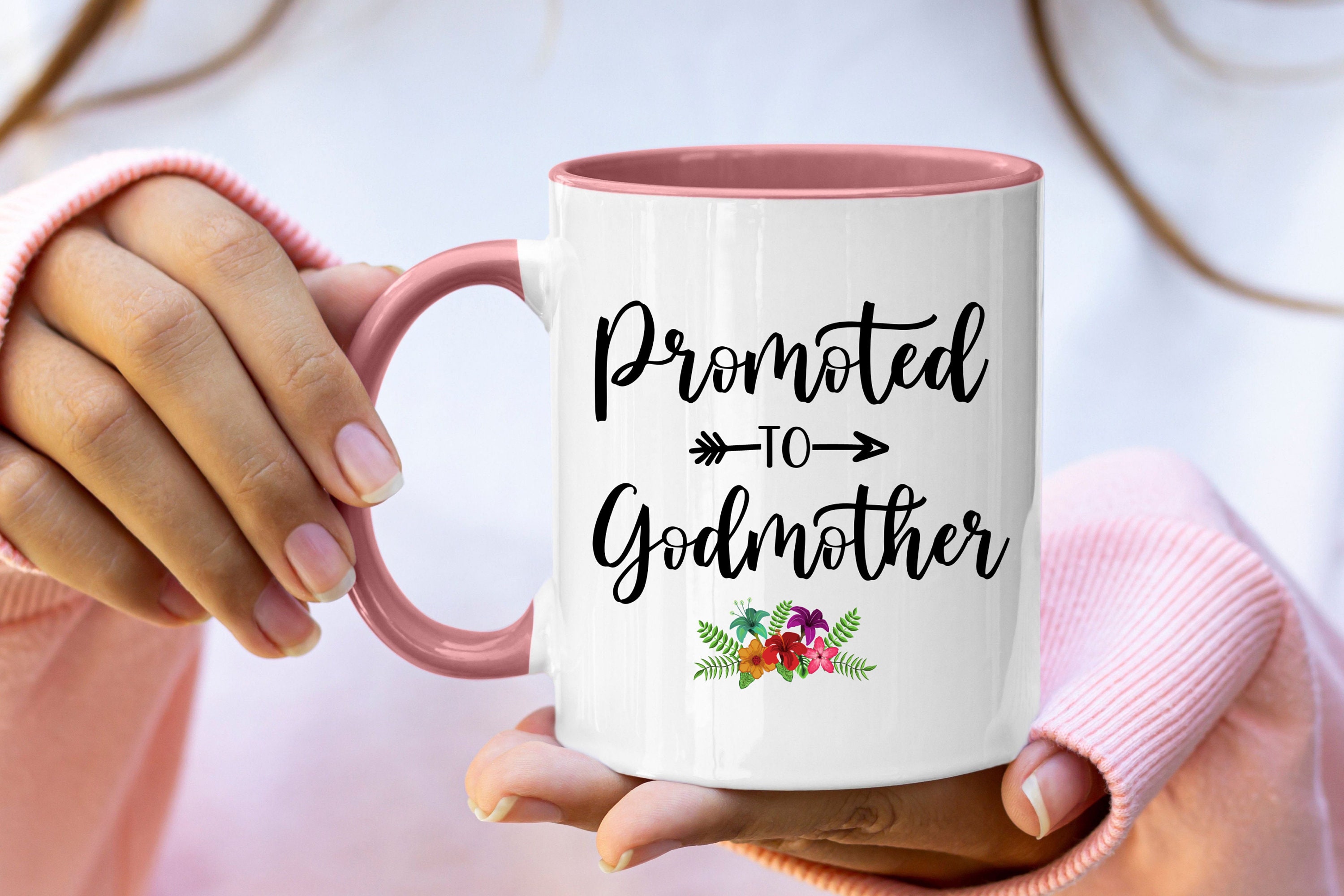 Christmas Baby Pregnancy Announcement Gifts for Godmother Friends Best Friends Get Promoted to Godmother Travel Tumbler 20 Oz Stainless Steel Insulated Tumbler with Lids Rose Gold Godmother Gifts 