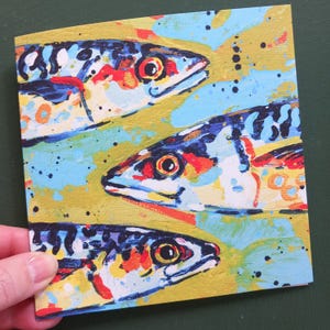 Carte de maquereau, carte de poisson de mer colorée, carte de poisson vierge, carte de peinture de poisson, carte de peinture de maquereau, art de poisson, carte pour homme, carte de pêche,