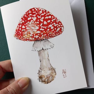 Carte de champignon, carte de champignon vénéneux rouge et blanc, amanite des mouches, carte d'illustration botanique, carte vierge d'art de champignons, carte de peinture de champignon vénéneux, nature