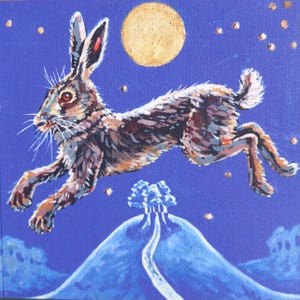 コルマーズ・ヒルのウサギのカード、ウサギの絵のグリーティングカード、私のオリジナルアートのウサギの絵の複製