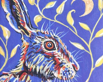 Moon Gazing Hare Greetings Card: Fine Art Reproduction