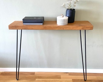 Table console en chêne - faite à la main - 22 cm étroite et idéale pour le couloir - en bois véritable massif avec pieds en épingle à cheveux