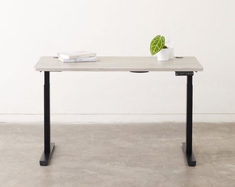 Ash Grey Sit Stand Desk with Black DIY Desk Frame for a minimalist home office WFH vibe