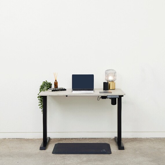 Ash Grey Small Standing Desk With Black Height Adjustable Frame