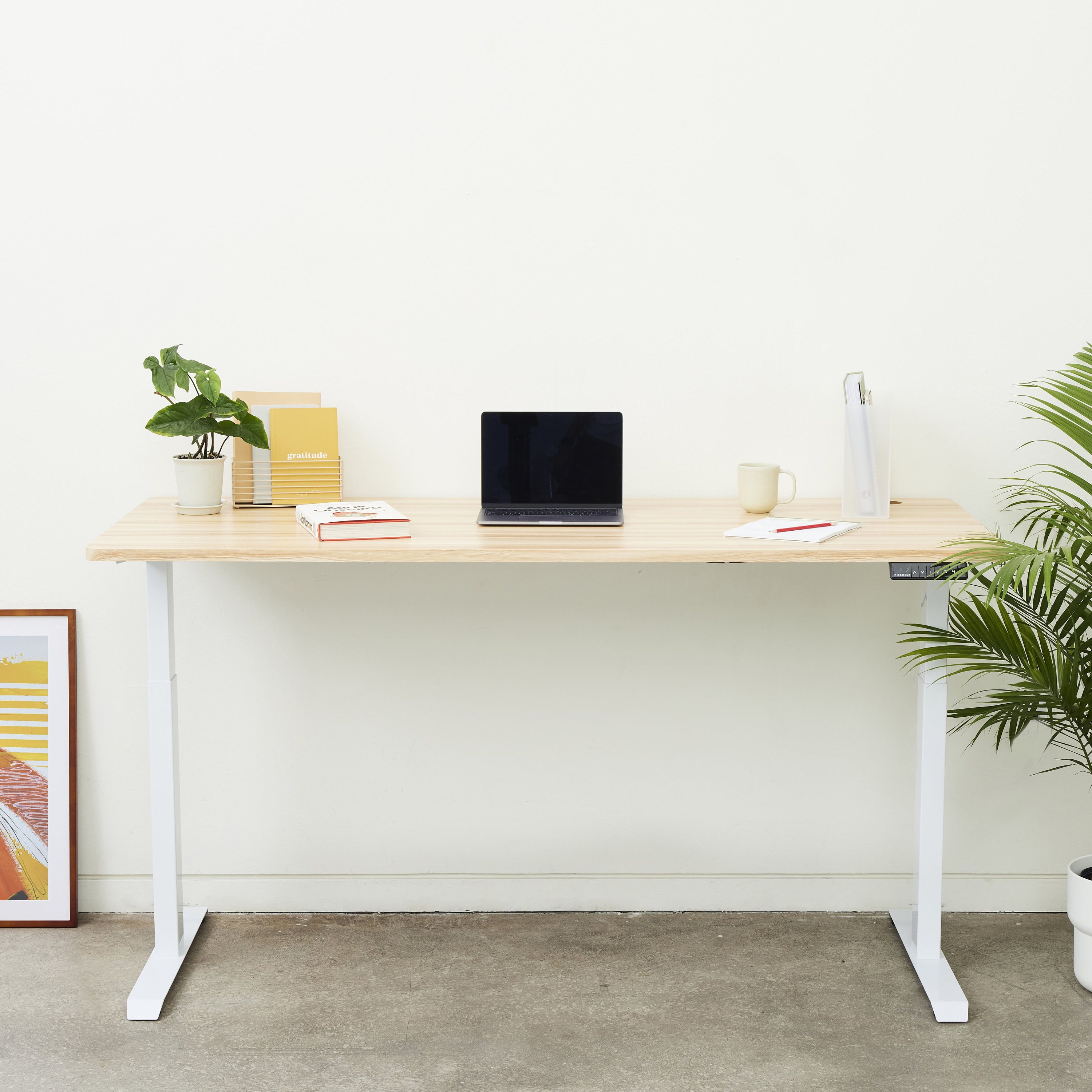 Large Birch Light Wood Desk With White Frame Etsy