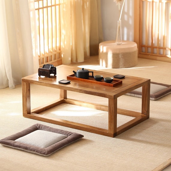  Mesa de té japonesa antigua, mesas de café bajas, mesas pequeñas,  mesa auxiliar de madera maciza, tatami, ventana de piso a techo, pequeña  sala de estar y dormitorio, estudio, café de