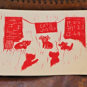A More Purrrrfect Union 6&quot;x7&quot; linocut