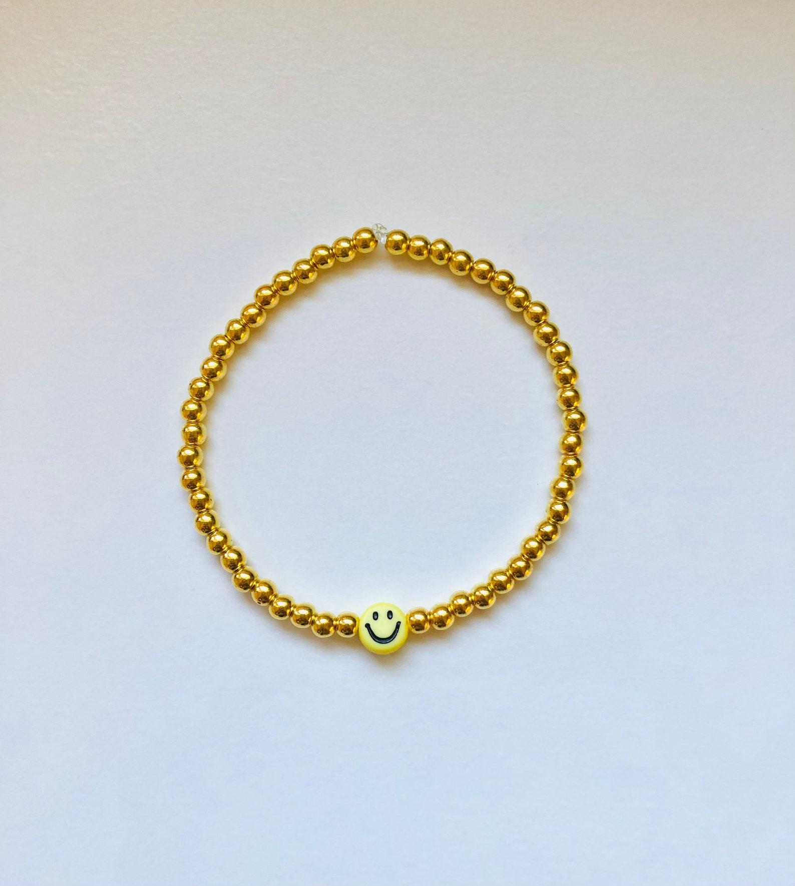 Gold beaded smiley bracelet Etsy