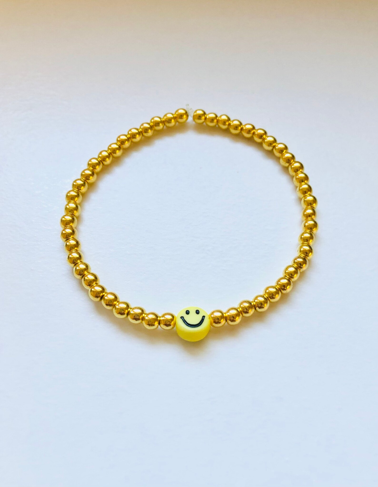 Gold beaded smiley bracelet Etsy
