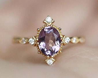 Delicate 14K Gold Vermeil Amethyst Ring, Gorgeous Amethyst Statement Gold Ring, Sterling Silver Purple Crystal Ring,February Birthstone Ring
