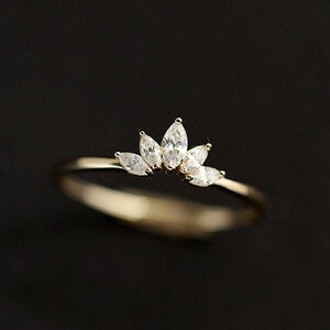 Minimalist Lotus Shape CZ Diamond Ring, Thin Gold Stackable Ring, Stacking Ring, 925 Silver Thin Band Ring