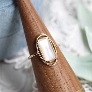 Delicate Mother Of Pearl Ring, MOP Gold Ring, Statement Ring, 925 Silver Plated With 14K Gold, Art Nouveau, Find Jewelry