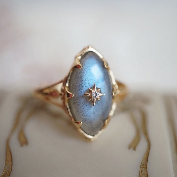 Gorgeous 14k Gold Vermeil Marquise Natural Labradorite Ring, 925 Silver Labradorite Ring, Statement Ring, Gemstone Ring, Gift For Her