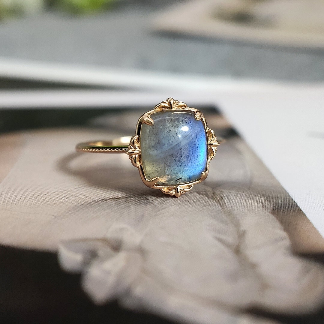 14k Gold Vermeil Natural Labradorite Ring, 925 Silver Labradorite Ring ...